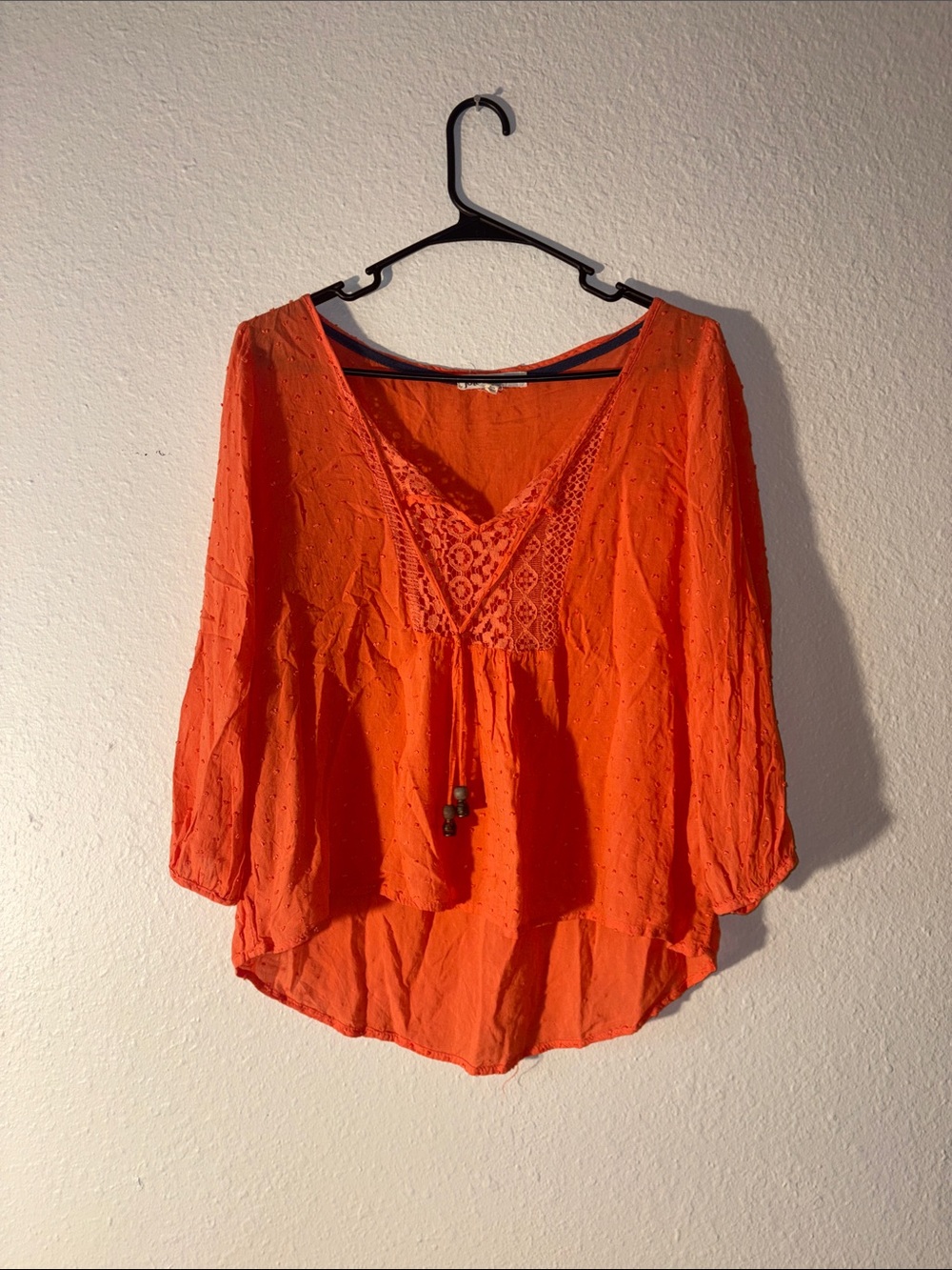 Jolt Coral Red Eyelet Blouse